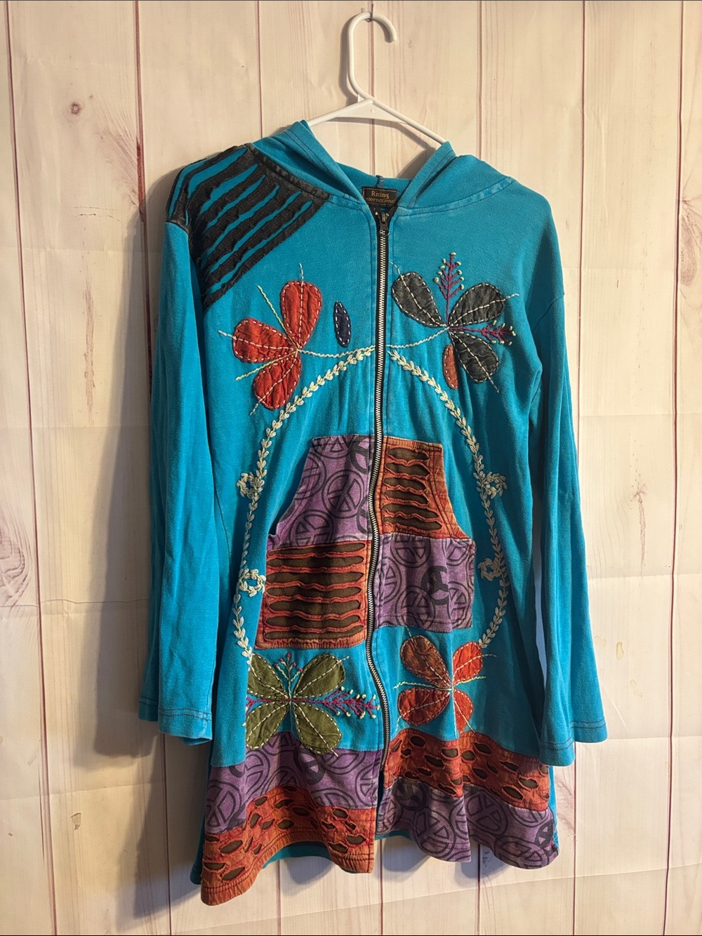 Rising International patchwork zip up hoodie jacket | Large